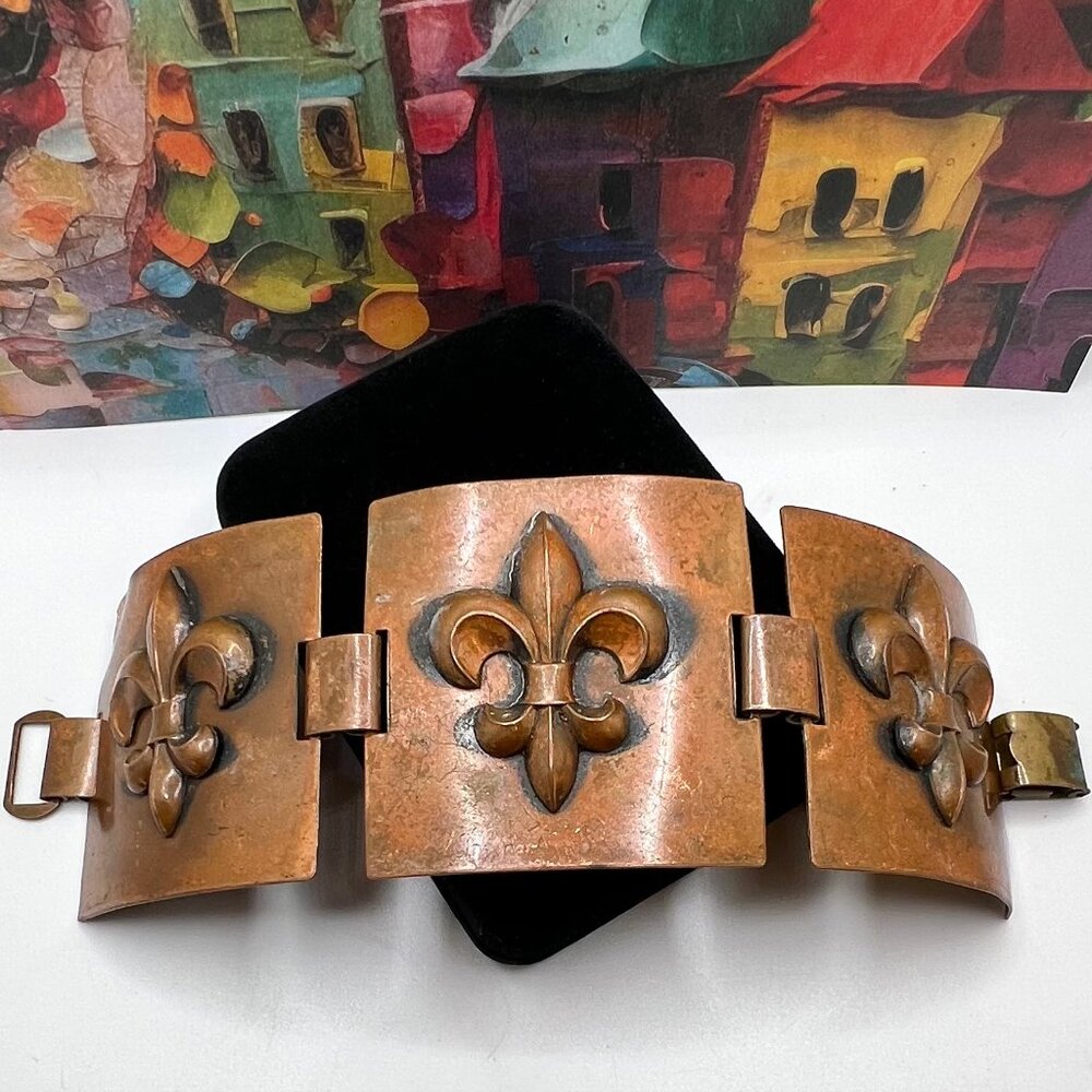 Copper Fleur de Lis Panel Bracelet